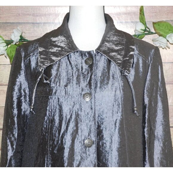 Ruby Rd. Ladies Gray Silver Metallic Jacket Blazer Size 10 Button Up Roll Tab - Picture 4 of 11